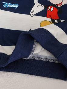 Disney 2pcs Set Autumn Baby Boy Newborn Mickey Cute Letter Cartoon Striped Print Long Sleeve Ribbed Sweatshirt Elastic Waist Royal Blue Sweatpants Slight Stretch Suitable For Baby Newborn Daily Wear Spring Gift - Royal Blue - View 7