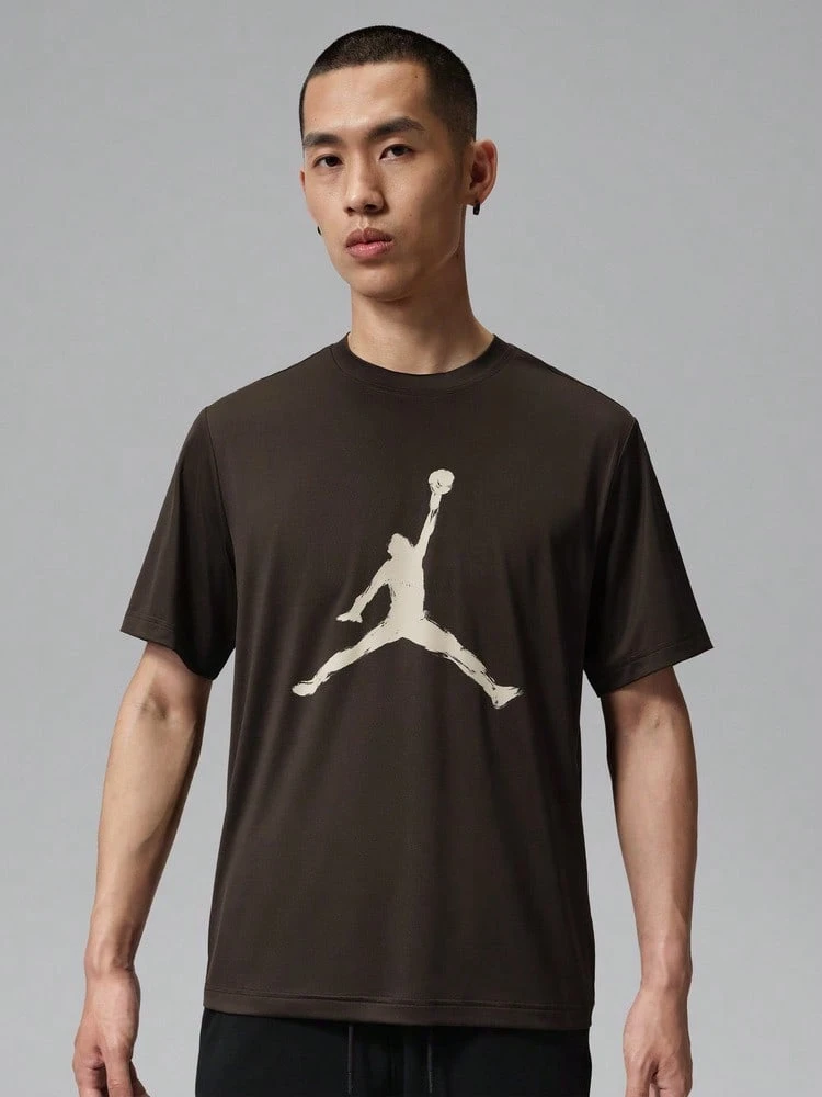 Jordan Men's AS DF SPT ESS SS TOP DD Short Sleeve Knit Collarless T-Shirt TIQ7267-220 - Brown - View 1