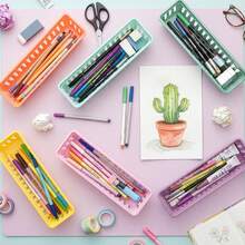 8/6/3/1pc Classroom Pencil Basket Bathroom Storage Plastic Stationery Organizer Colorful Pen Holder Storage Box Suitable For Teachers, Students, Home Learning And Office Kitchen Storage Organization - View 5