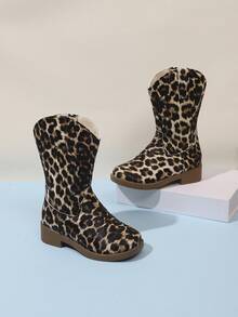 1 Pair Girls' Boots Autumn/Winter New Style High Top Long Boots Princess Leopard Print Prairie Western Boots - Brown - View 2