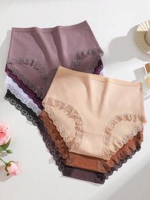 7pcs Celana Dalam Wanita Ukuran Plus dengan Hiasan Renda Berwarna-warni, Nyaman untuk Sehari-hari, Sepanjang Musim, Pinggang Tinggi, Seksi, Bentuk Segitiga, Pakaian Dalam - MultiWarna - View 4
