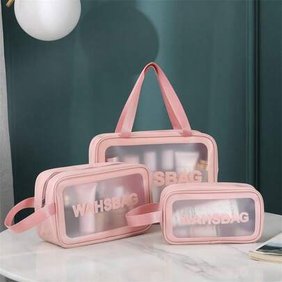 Conjunto 3 Bolsas Wahsbag Necessaire Transparente À Prova D'água Para Maquiagem Viajar Viagem