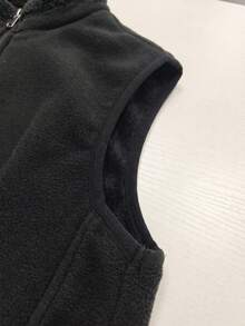 Women's Fleece Vest Jacket, Warm And Soft, With Zipper Pockets, Sleeveless, Thickened Fleece Vest - Black - View 6