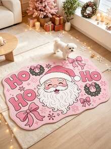 1pc Pink Santa Claus Pattern Decorative Rug, Living Room Carpet, Bedside Plush Rug, Autumn/Winter Carpet, Thick Rug, Large Living Room Carpet, Bedroom Carpet, Living Room Home Decor, Outdoor Rug, Washable Carpet - Multicolor - View 5