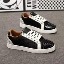 Men's Casual Sneakers With Studs And Rhinestones Retro Rock Style Platform Shoes For Men And Women CL Studded Shoes - 白紅 - 查看 2
