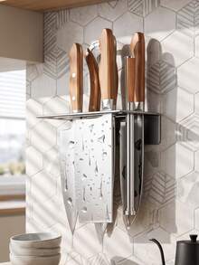 Wall-Mounted Knife Rack, Organizes Various Kitchen Knives Neatly, Suitable For Cleaver, Fruit Knife And Kitchen Scissors, Perfect For Small Apartment Kitchens, Meal Prep Areas, Camping Trailers And Under-Cabinet Storage Space - Multicolor - View 3