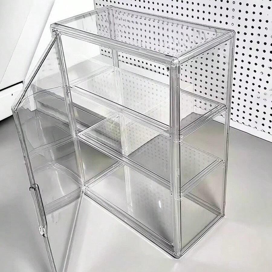 1pc 3-Layer Transparent Display Case With Magnetic Door, Heavy-Duty Acrylic Structure, No Assembly Required - Modern Minimalist Design Transparent Display Box, Suitable For Stores, Home Offices And Collectibles Display; Space-Saving Storage Organizer Box, Minimalist Storage Box, Minimalist Decor, Sturdy Storage Box, Multi-Layer Shelf, - 36*27*14cm / 14.17*10.63*5.51in - View 1