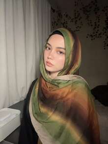 1件装女士波西米亚风时尚条纹渐变印花围巾，休闲街头风头巾披肩，适合日常佩戴，春夏皆宜 - 綠色 - 查看 3
