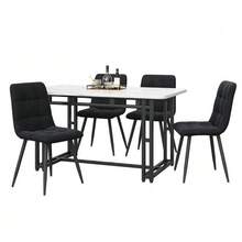 طاولة طعام سوداء 120x70 سم مع 4 كراسي، مجموعة طاولة طعام مطبخ حديثة، كراسي طعام من المخمل الأسود، طاولة بأرجل حديدية سوداء - الأسود - مشاهدة 2