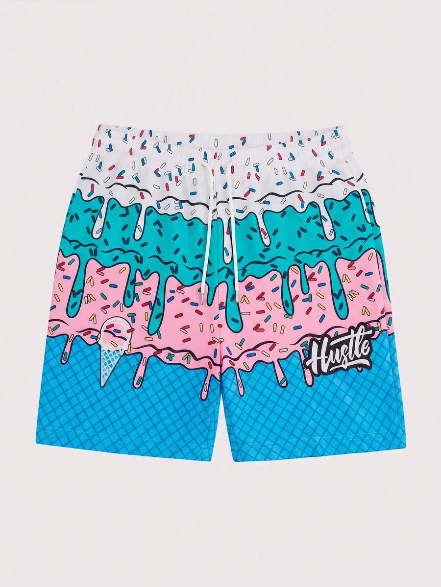 Whitmere Men's Contrast Color Sports Quick-Dry Drawstring Casual Beach Shorts For Summer, Hawaiian - Blue - View 1