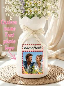 1 Set Personalized Name Photo Vase With Ribbon, Suitable For Dried Flowers Or Fresh Flowers, Perfect For Bedroom Vanity, Dining Table Decor, Study Bookshelf, Office Accent, Customized Birthday Gift For Women - Multicolor - View 3