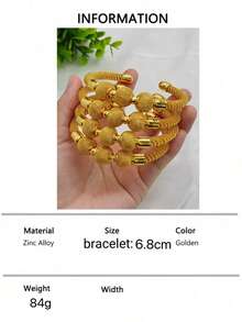 4pcs/1pc Optional Fashion Women's Gold-Plated Mesh Round Bead Braided C-Shaped Open Bangle Bracelet, Saudi Arabia Middle East Dubai Europe America Africa Bridal Wedding Party Dress Accessory, Mother's Day Valentine's Day Birthday Wedding Season Back To School Gift - Yellow Gold - View 5