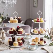 2PCS 3 Tier Cake Stand Afternoon Tea Wedding Plates Party Embossed Tableware - VJO0338-1 - View 3