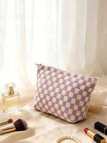 1 buah Tas Kosmetik Motif Kotak-kotak, Nama Dapat Disesuaikan, Tas Penyimpanan Perhiasan, Tas Kosmetik Bordir yang Dipersonalisasi, Organizer Perjalanan, Hadiah untuk Wanita dan Hadiah untuk Pengiring Pengantin - MultiWarna - View 8