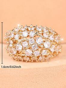 1 Exquisite Full- Zirconia Tree-Branch Openwork Design Women's Ring-A Glamorous, Eye-Catching Accessory For Evening Events - Yellow Gold - View 5