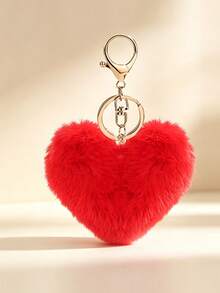 1pc Heart-Shaped Pom Pom Keychain, Heart Car Hanging Ornament, Couple Heart Pendant, Bag Charm, Women's Keychain - Multicolor - View 4