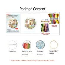 4 Styles Pastoral Cottage Floral Embroidery Full Material Kit With Round Embroidery Hoop, Countryside Landscape House And Flower 3D Embroidery, Beginner DIY Handmade Gift, Home Wall Decor Hanging Painting - Multicolor - View 17