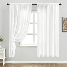 2 buah Tirai Tipis Putih Buram untuk Privasi, Tirai Semi-Transparan, Tirai Penyaring Cahaya, Cocok untuk Kamar Tidur dan Ruang Tamu - Putih - View 12