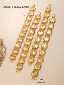 1Pc Retro Laser-Engraved Minerva Rose Print Bracelet, Gold-Plated Coin Bracelet Middle Eastern Style Wedding Party Jewelry Gift For Women - Yellow Gold - View 8