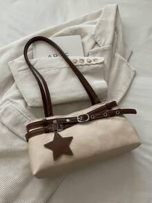 New Fashion Belt Decor Handbag/Shoulder Bag, Suitable For Party, Gathering, Outing, Vacation, Shopping And Daily Use, Can Store Coins, Phone - White - View 3
