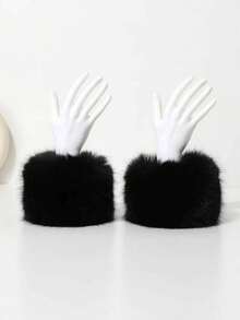 1 Par de Aquecedores de Pulso de Pele de Raposa Sintética Fofa para Mulheres, Punhos de Manga de Pelúcia Elástica Quente, Luvas de Inverno para Mulheres, Punhos com Acabamento de Pele Destacável, Adequado para Jaquetas de Pluma de Inverno, Casacos, Roupas Lolita, Cosplay - Multicolorido - Visão 6