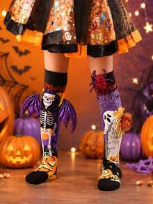 1 Pair Halloween Kids Funny Quirky Over-The-Knee Socks, Dark Gothic Style, 3D Decor, Comfortable And Durable, Suitable For Halloween, Festivals, Parties, Performances, Gatherings - Multicolor - View 2