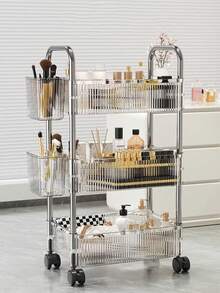 1pc 2-Tier/3-Tier/4-Tier Rotating Acrylic Cosmetic Storage Cart With Wheels - Multi-Functional Bathroom/Living Room Cosmetic Storage, Transparent Design For Easy Visibility, Portable Makeup Cart | Modern Storage Rack | Multi-Layer Mobile Storage Cart, Vanity Storage - Multicolor - View 4