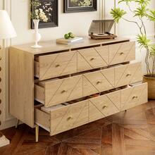 Modern Sideboard With 9 Drawers - Natural Color, Iron Legs - Durable PB Construction - Natural - 查看 8