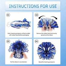 2pcs Cheerleading Handheld Pom Poms With Ribbons, Dance Performance Props, Square Dance Game Props, Suitable For Football, Basketball, Rugby And Sports Performances, Team Sports, Dance And Cheerleading Performance Props - Multicolor - View 9