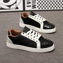 Men's Casual Sneakers With Studs And Rhinestones Retro Rock Style Platform Shoes For Men And Women CL Studded Shoes - 全黑 - 查看 3