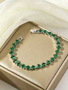 Fashionable Square Zirconia Bracelet, Elegant And Versatile - Green - View 5