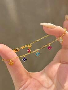 1pc Dopamine Colorful Lucky Four-Leaf Clover Bracelet, Mori Style Versatile Niche Design Hand Jewelry - Multicolor - View 3