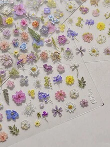秋季花園美甲貼紙 5D 自黏紫色花卉美甲貼花 防水多用途 DIY 美甲與穿戴甲貼紙 美甲師必備鄉村風美甲用品 1件裝 - 彩色 - 查看 1