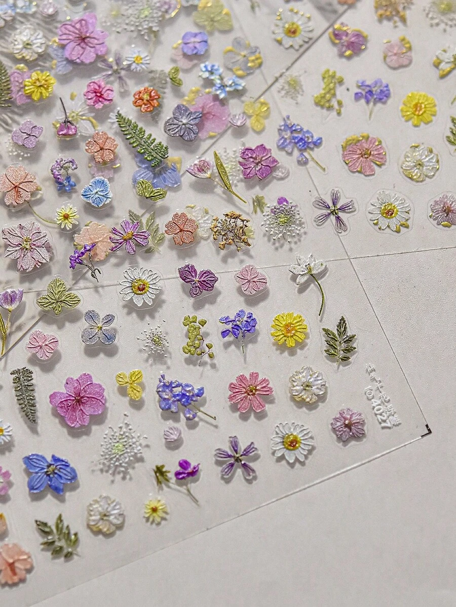 秋季花園美甲貼紙 5D 自黏紫色花卉美甲貼花 防水多用途 DIY 美甲與穿戴甲貼紙 美甲師必備鄉村風美甲用品 1件裝 - 彩色 - 查看 1