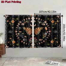 2 buah Tirai Semi-Transparan Motif Kupu-kupu dan Jamur Fase Bulan Bergaya Bohemian Vintage, Poliester 90GSM Semi-Transparan untuk Perlindungan Privasi, Mudah Dipasang, Cepat Kering, Tahan Pudar, Tirai Ringan yang Dapat Dilepas dan Dicuci, Cocok untuk Rumah, Kamar, Dapur, dan Sekat atau Dekorasi Lainnya - MultiWarna - View 15
