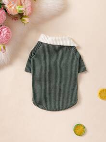 Pet Dog Autumn/Winter Turn-Collar Knitted Short Sleeve Top, Warm And Comfortable, Color-Block Christmas Color Scheme, Casual Daily Home Wear Puppy Clothes - Olive Green - View 6