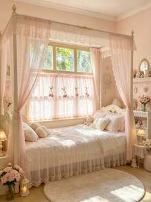 1 buah Tirai Dekoratif Tulip Renda Pink Lucu, Gaya Kantong Batang, Indah & Tahan Lama, Cocok untuk Dekorasi Jendela, Dekorasi Baby Shower, Dekorasi Kamar, Tirai Partisi - MultiWarna - View 6
