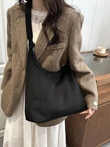 大容量麂皮托特包女款，2026新款韓式風格高級時尚休閒百搭單肩通勤購物包 - 黑色 - 查看 4