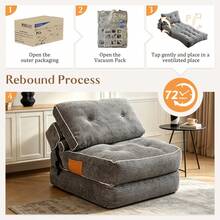 [Sillón Puf Plegable, Sofá Cama Plegable, Sillón Futón Plegable para el Suelo, Cómodas Sillas Reclinables Portátiles Convertibles para Sala de Estar y Dormitorio. En el lugar - Gris + Pana + Espuma - Ver 9