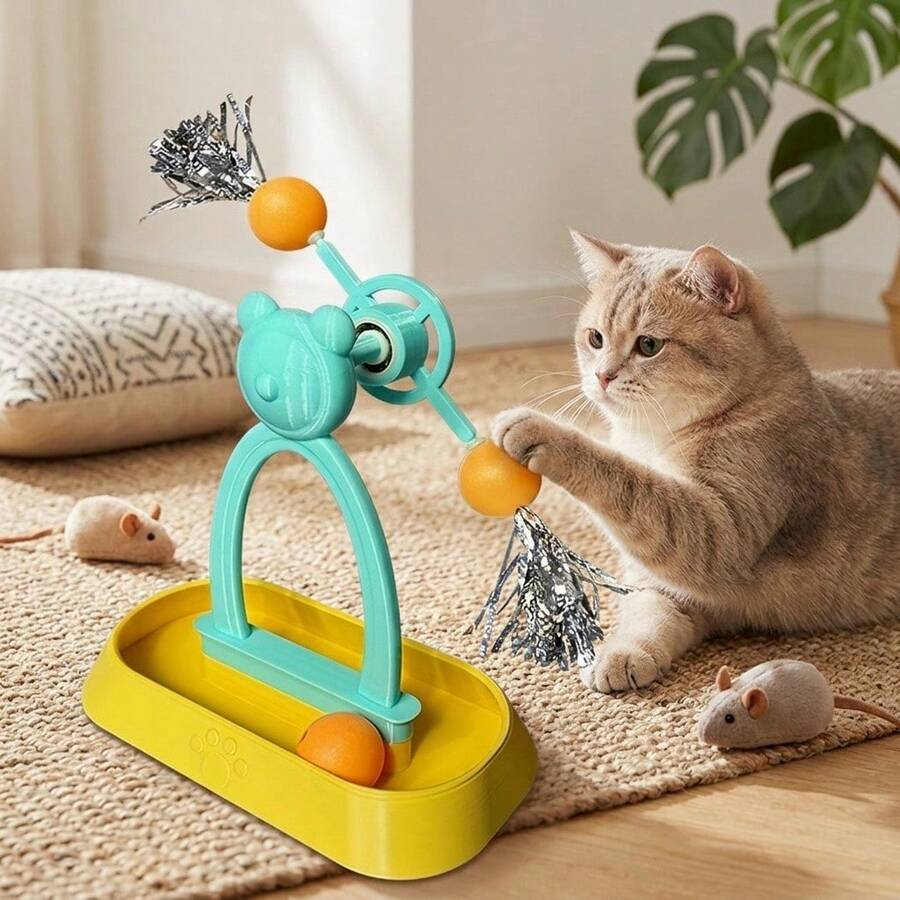 1 món đồ chơi mèo có bóng xoay và đường chạy cối xay gió, đồ chơi tự giải trí cho thú cưng
