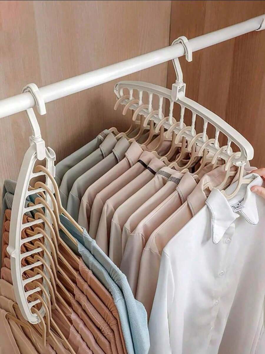 1pc 11-Hole Magic Folding Clothes Hanger Storage Rack, Multi-Functional Non-Slip Plastic Portable Hanging Clothes Closet System, Closed Storage Capacity 3.2 Cubic Feet, Lightweight