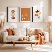1/3pcs Fall Wall Art Decor Watercolor Pumpkin Maple Leaves Canvas Prints Hello Autumn Sign Vintage Cottagecore Unframed Poster Set For Living Room Dining Room Bedroom Aesthetic Office - Pattern 2 - View 2