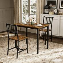 Dining Table Set With 2 Benches – Industrial Brown And Black - 黑色和棕色 - 查看 3