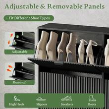 Shoe Storage Cabinet For Entryway With 4 Flip Drawers, Hidden Slim Wood Shoe Organizer With Modern Fluted Panel, Freestanding Narrow Shoe Rack For Front Door Entrance, Hallway, Foyer, Black - View 6
