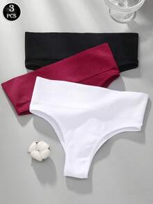 VKME 3pcs Set Minimalist Solid Color Seamless High Waist Panties - Multicolor - View 10