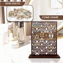 Wave-Design Wooden Earring Display Stand, 100-Hole Earring Organizer With Sturdy Base, Practical For Home Use And In-Store Display - Brown - View 4
