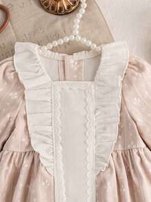 Infant Girl Casual Floral Print Long Sleeve Dress, Spring/Autumn - Apricot - View 3