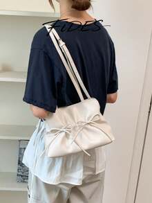1PC Fashion Minimalist Double Bow Pleated Small Crossbody Bag, Soft Glossy PU Leather With Gentle Pleats, Double-Sided Tie Bows For A Youthful Look, Adjustable Spaghetti Strap, Shoulder And Crossbody Dual Use, Versatile Women's Bag For Daily Commute And Dating - Multicolor - View 6