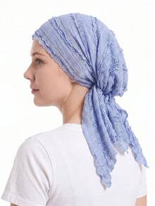 Pre‑Tied Crinkle Lace Head Wrap For Women, Soft Breathable Turban Scarf, Stylish Lightweight Head Cover For Daily Use - Color - View 18