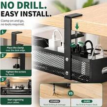 No-Drill Under-Desk Cable Organizer Socket Mount Bracket Office Desk Mesh Hanging Basket Storage Rack - Multicolor - View 4